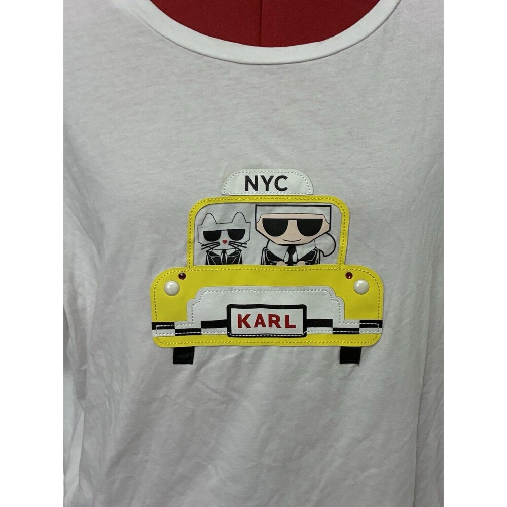 Karl Lagerfeld Women’s White Shirt With Cat Size Large - Picture 2 of 10
